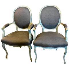 Pair of 19th Century Italian Louis XV Fauteuils/Open Armchairs