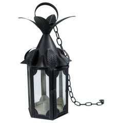 Retro Small Italian Black Metal Lantern with Large Leaves