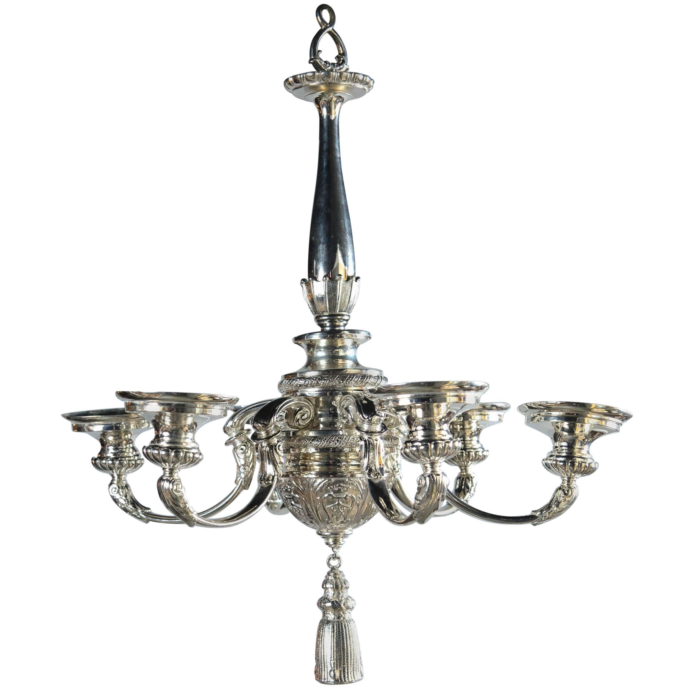 Silver Plated Neoclassic Style Caldwell Chandelier, circa 1930 For Sale