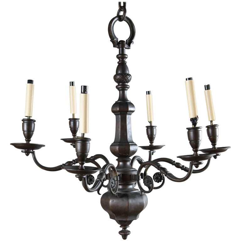 1900 Caldwell Brown Patined Bronze SixLight Chandelier For Sale at 1stDibs