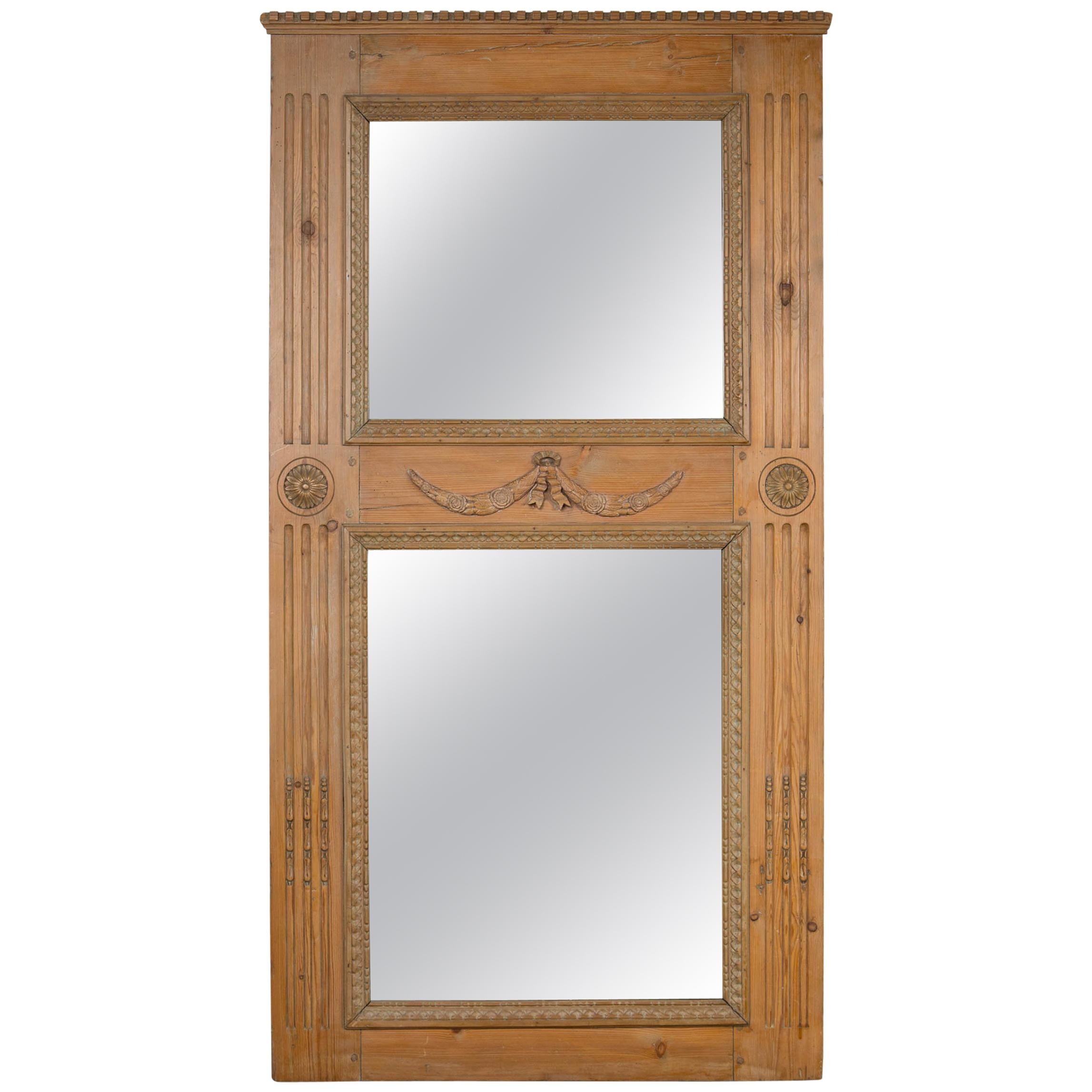 Large Pine Mirror with Wonderful Design Forms For Sale