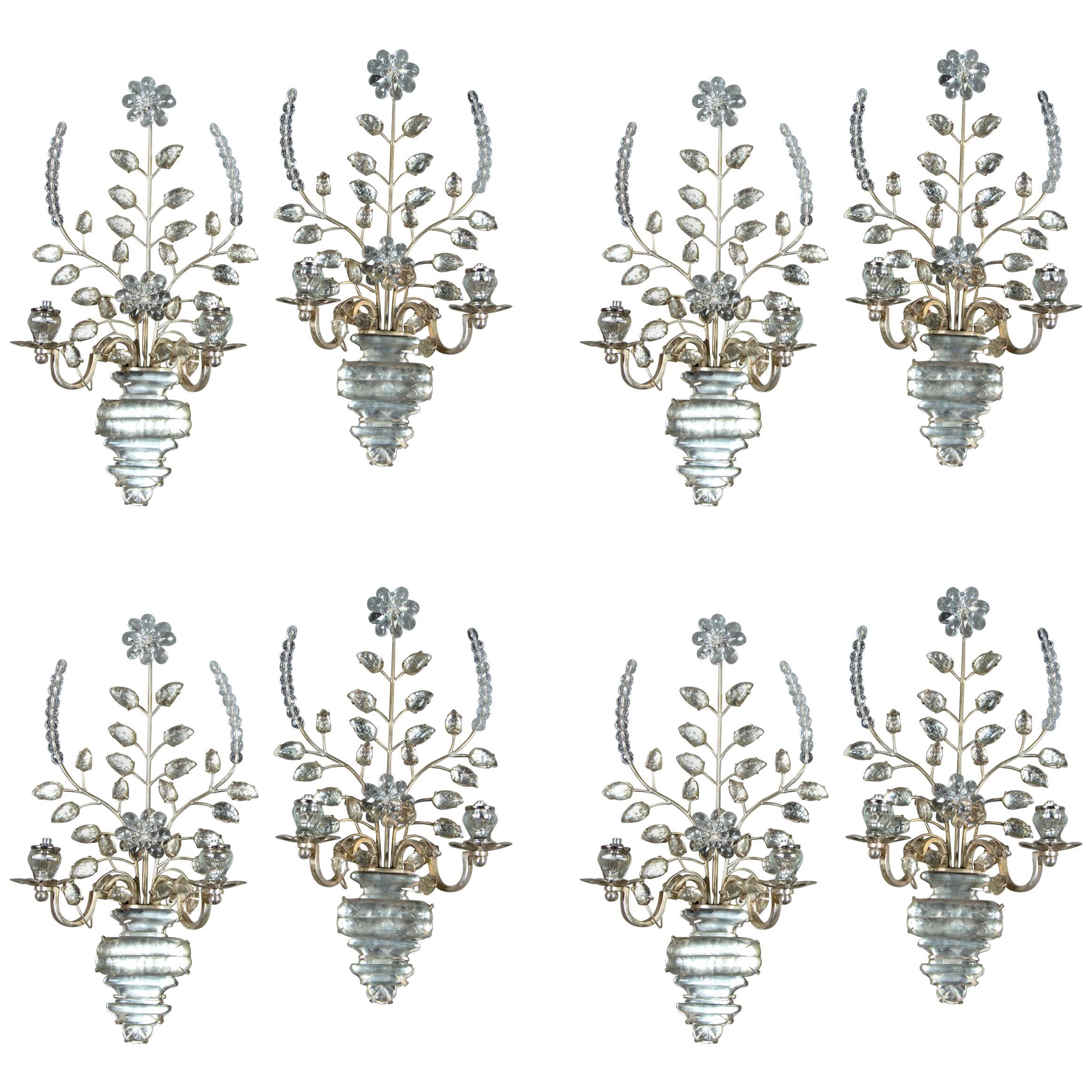 Set of Eight, circa 1930 French Silver Plated Sconces For Sale