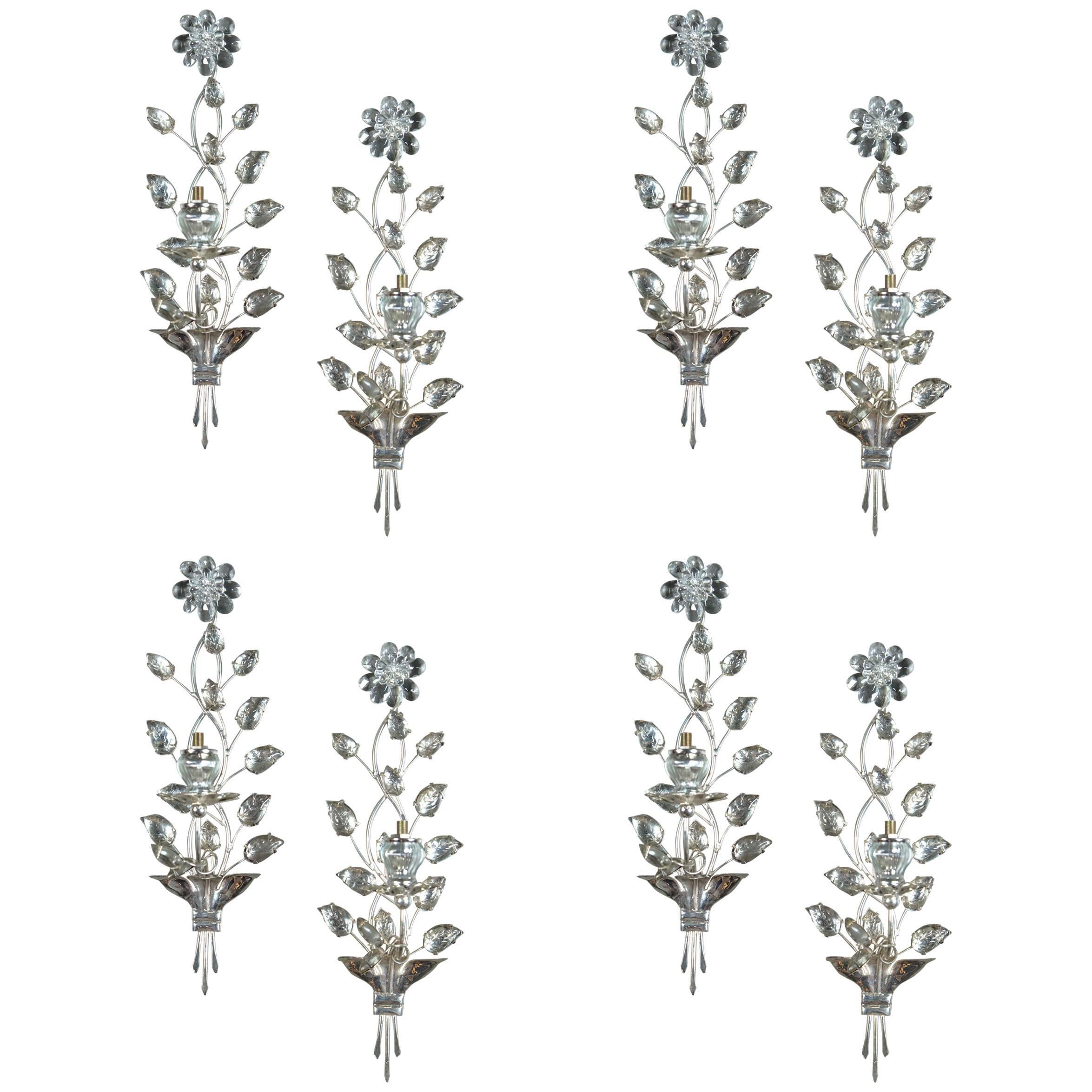 Set of Eight circa 1940 French Silver Plated Sconces with One Light For Sale