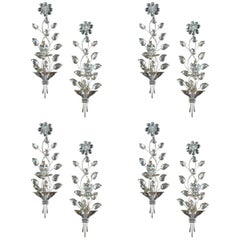 Set of Eight circa 1940 French Silver Plated Sconces with One Light