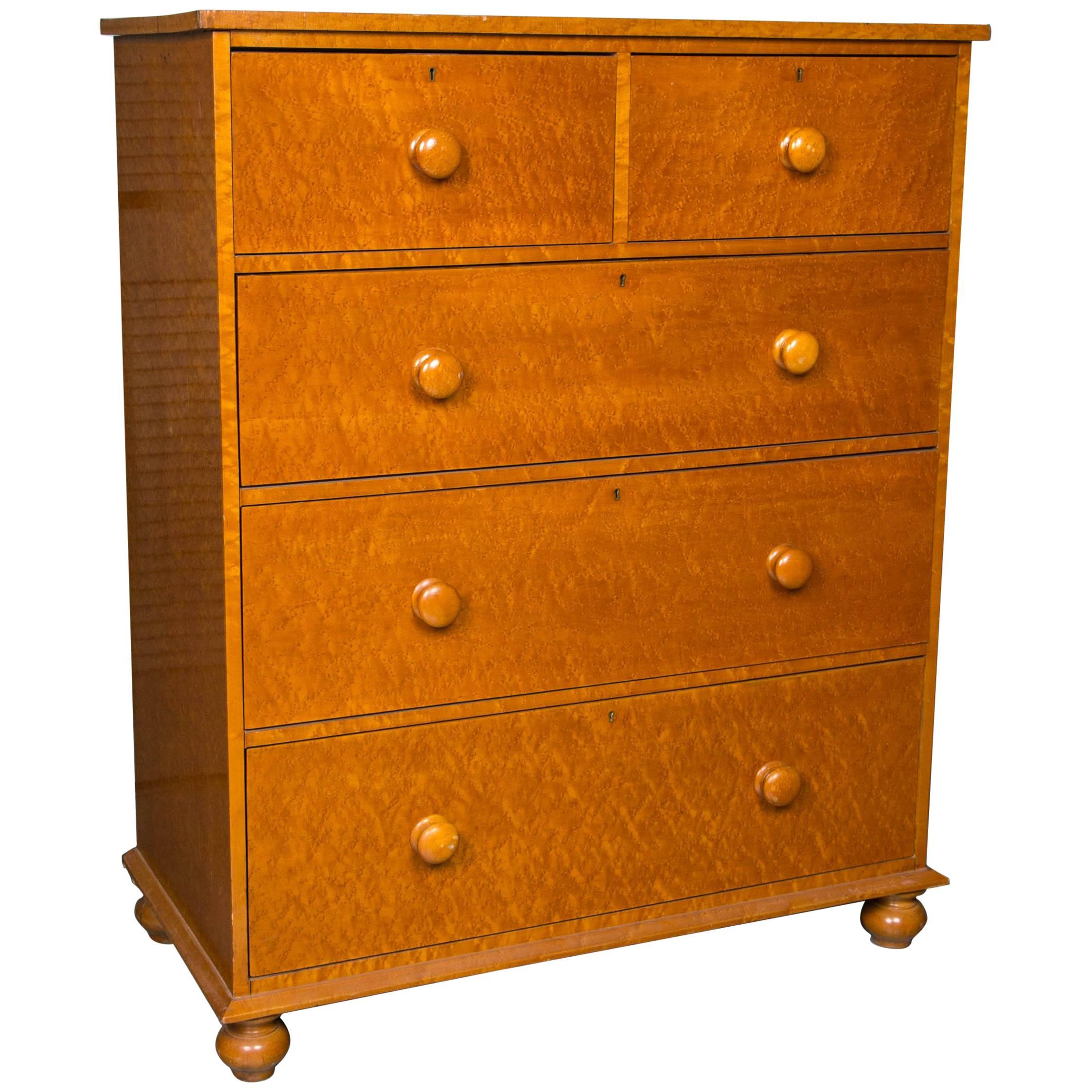 Beautiful Bird’s-Eye Maple Chest of Drawers For Sale