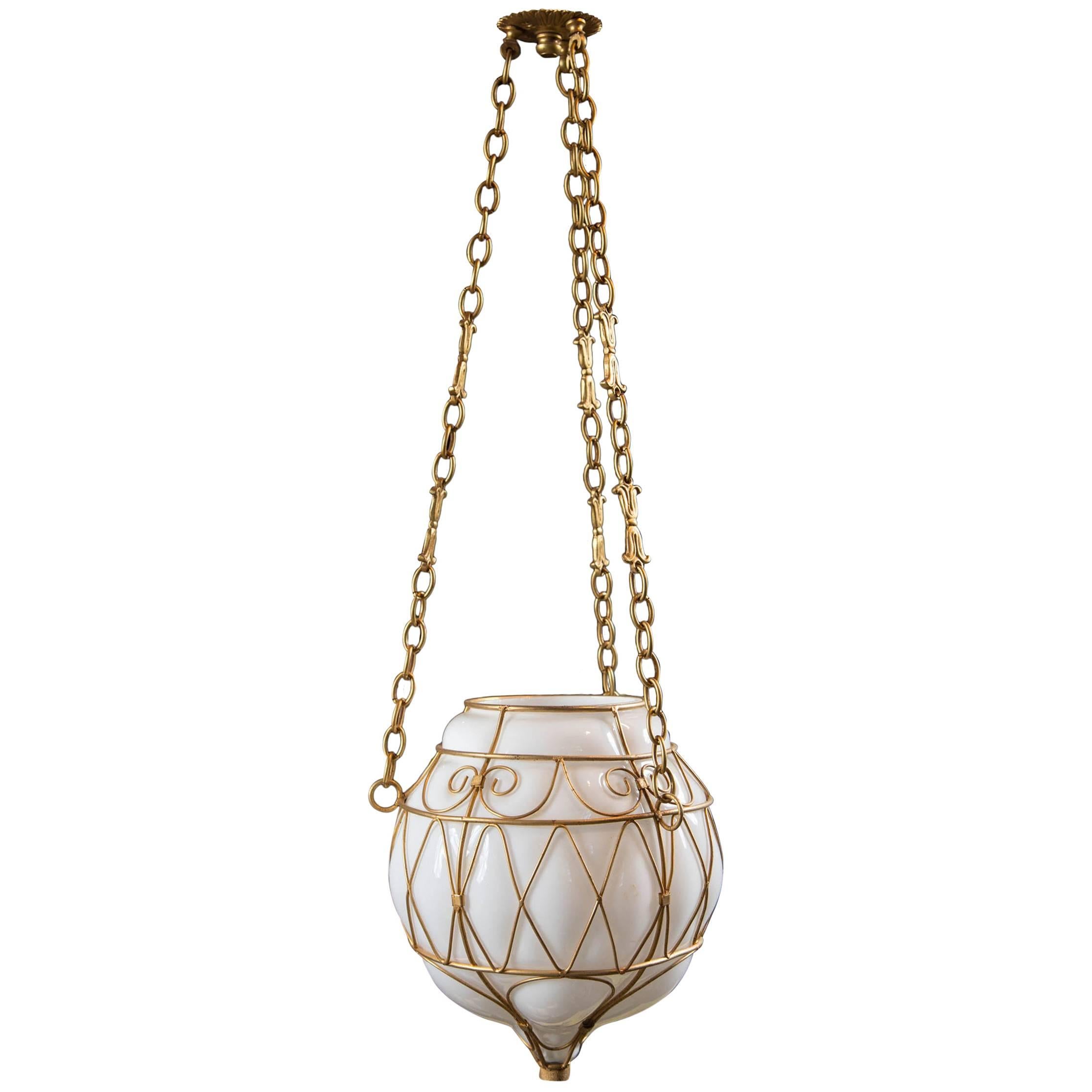 Moroccan White Glass Globe Hanging Pendant