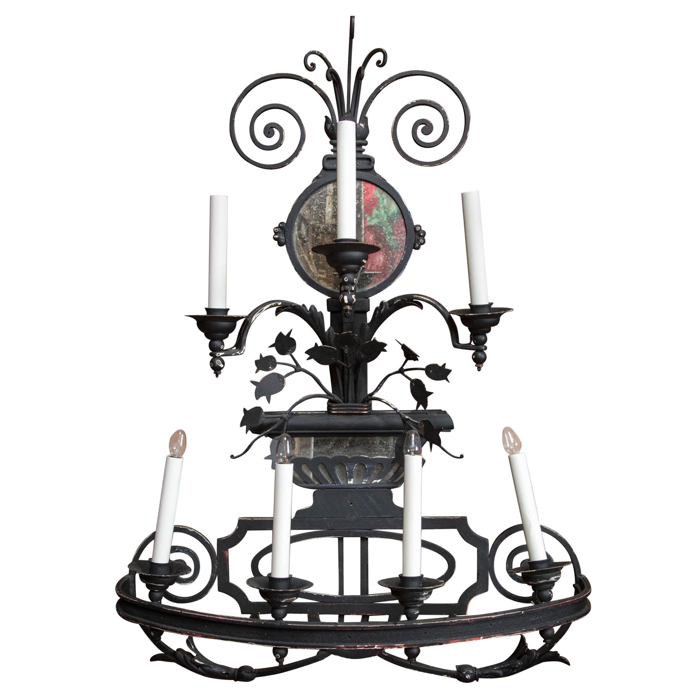 Decorative 7-Light Large Black Wrought Iron Sconce For Sale