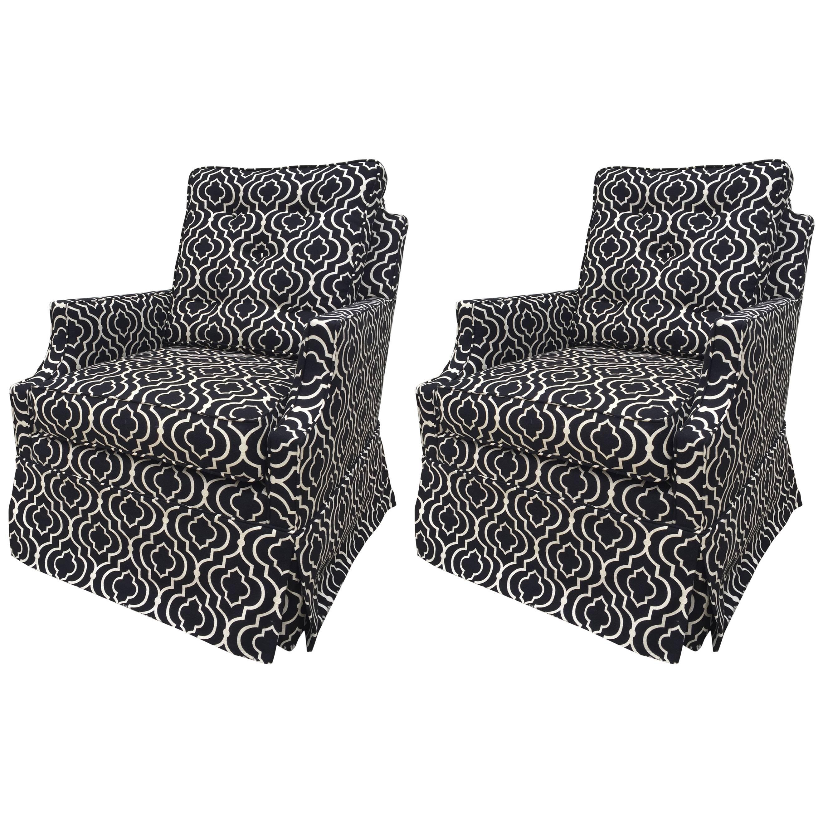 Pair of Brown Brothers Tufted Black and off White Petite Club Chairs