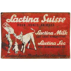 Antique French Swiss Cow's Milk Advertising Sign