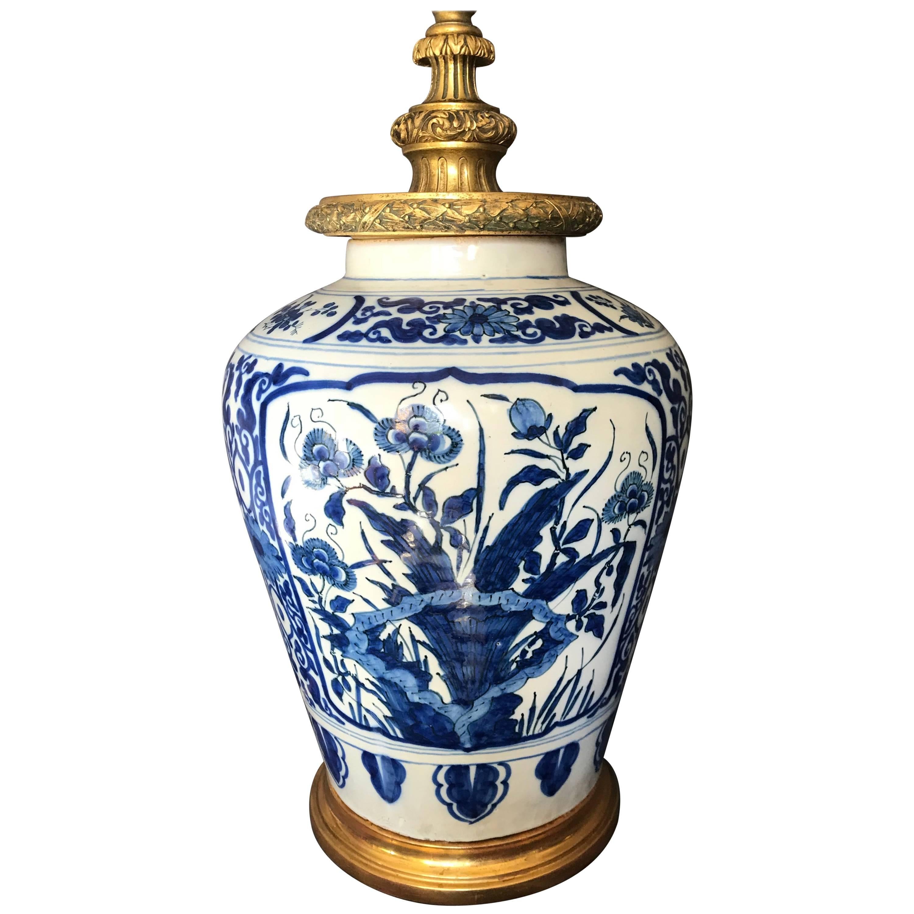 Dutch Delft Blue and White Lamp For Sale