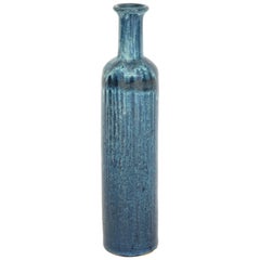 Tall Shaped Glazed Blue Ceramic Floor Vase