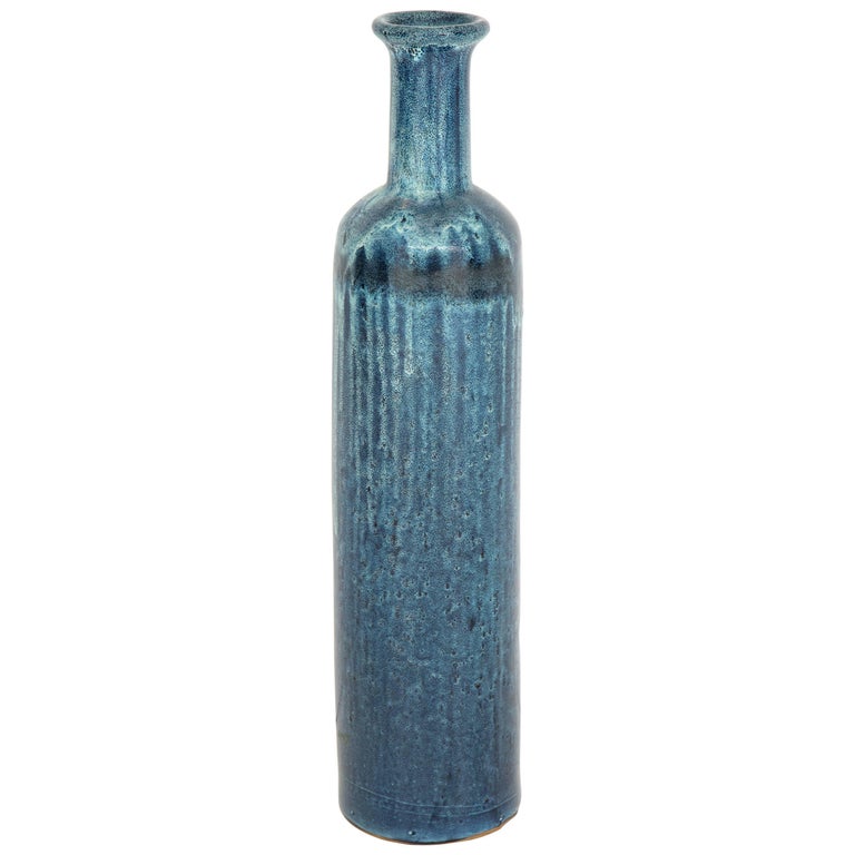 Tall Shaped Glazed Blue Ceramic Floor Vase at 1stdibs