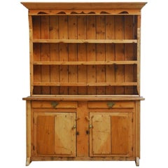 19th Century English Pine Welsh Cupboard Dresser with Rack
