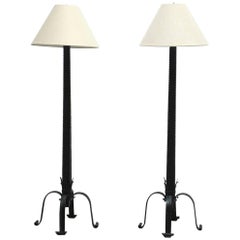 Pair of French Art Deco Wrought Iron Floor Lamps