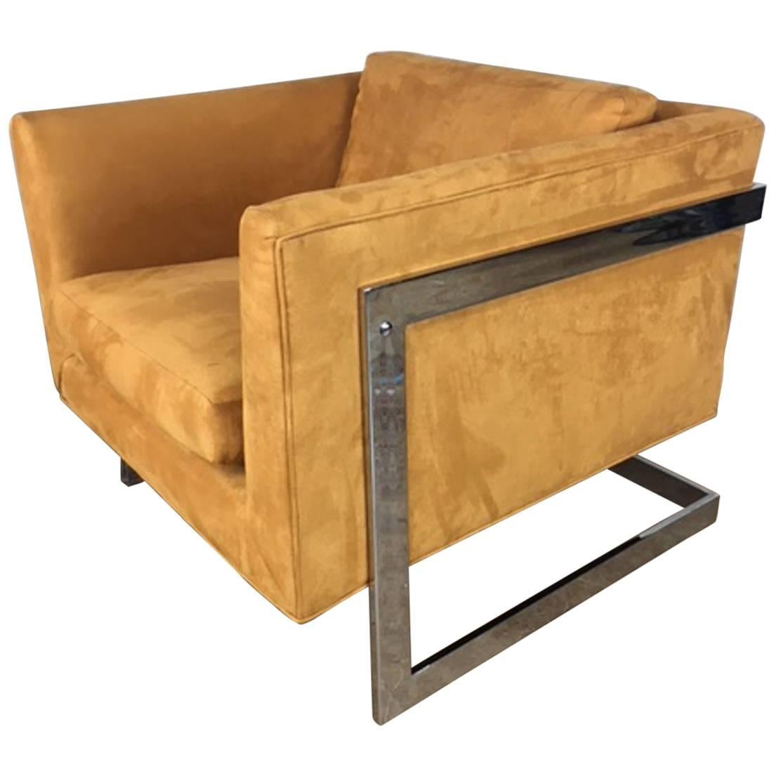 Milo Baughman Chrome Wrapped Cube Chair For Sale