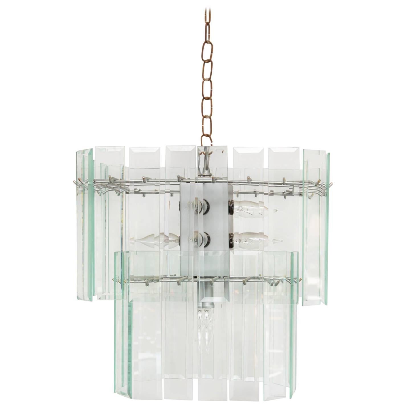 Mid-Century Modern Beveled Glass Chandelier For Sale