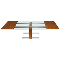 Vladimir Kagan Glass Top Extension Table in Zebrano Wood, Glass and Aluminum