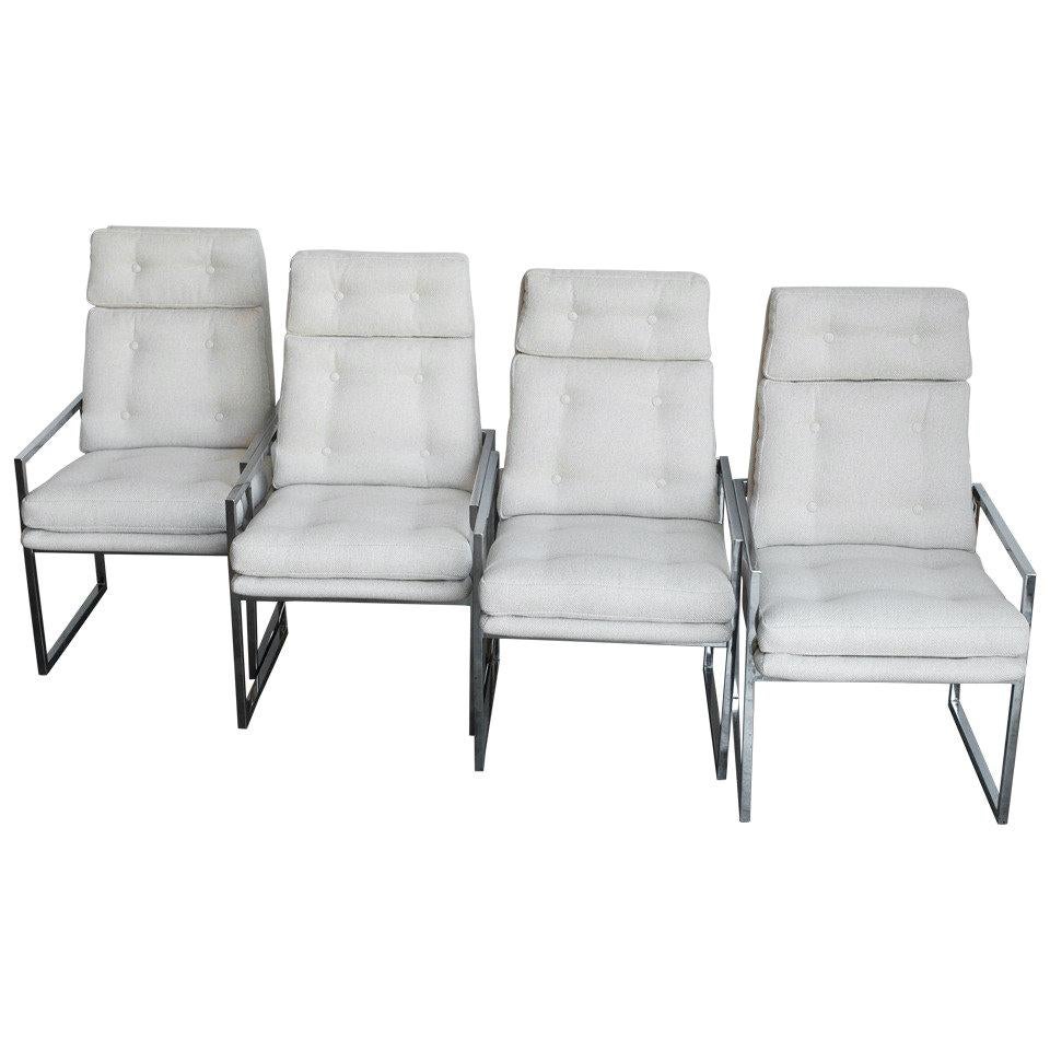 Set of Four 1970s Chrome High Back Dining Chairs For Sale