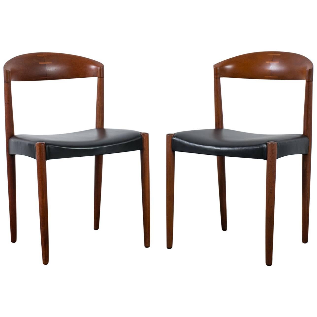 Knud Andersen Teak and Leather Chairs by Harbo Solvsten, Denmark, 1960s