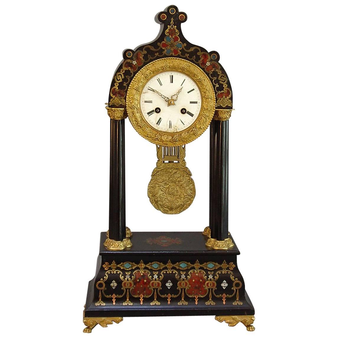 French Mantel Clock with Boulle Style Decoration For Sale