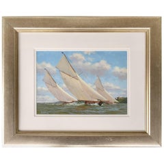 Vintage "Racing off Norris Castle" Nautical Painting by Stephen J. Renard