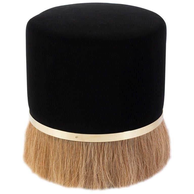 Contemporary 'Thing 3' Stool Pouf Ottoman with Brass and Horse Hair by