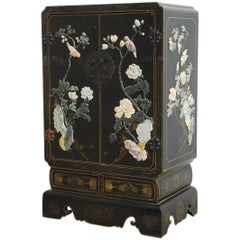 Chinese Black Lacquer Soapstone Scholar's Cabinet