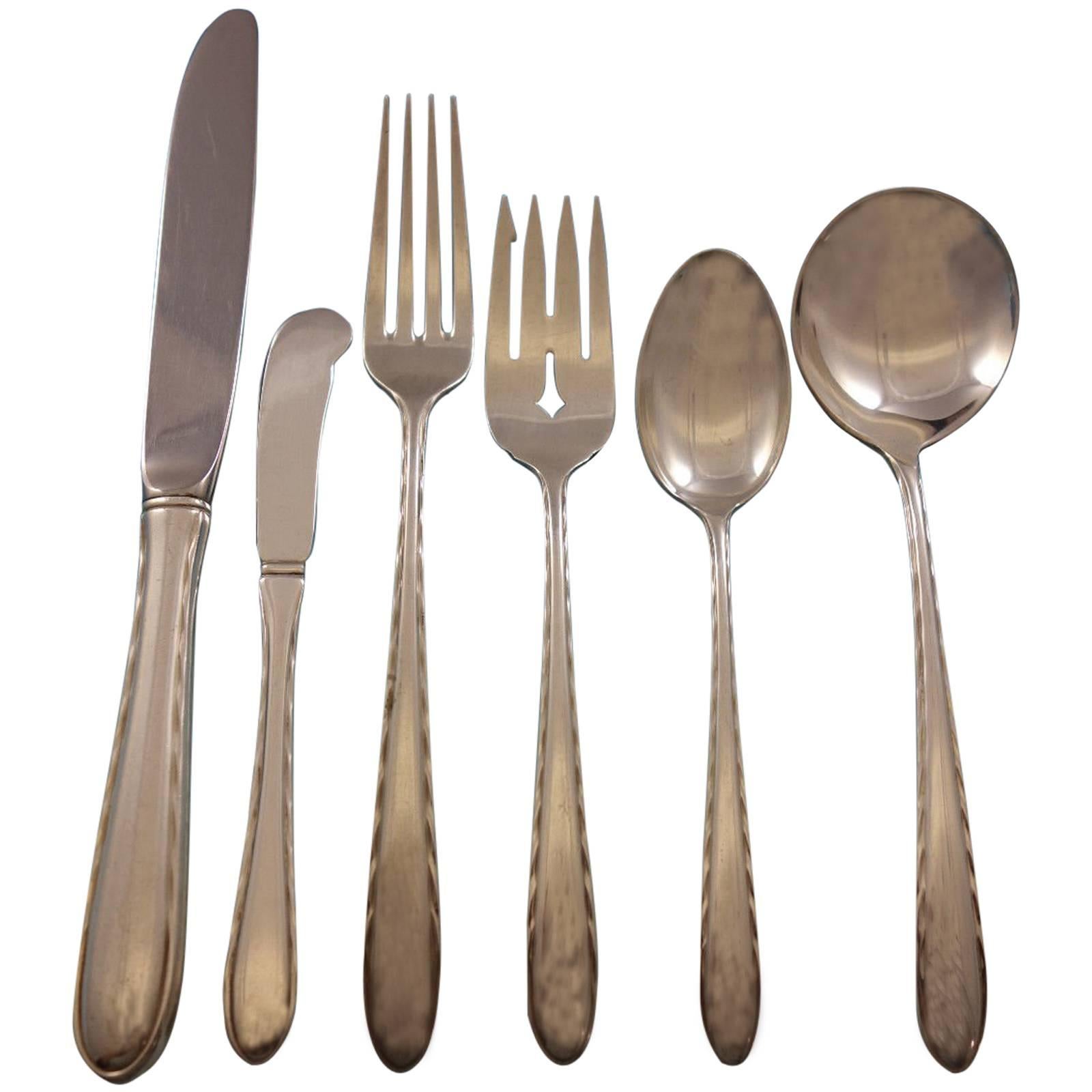 Silver Flutes by Towle Sterling Silver Flatware Set for 18 Service 122 Pieces For Sale