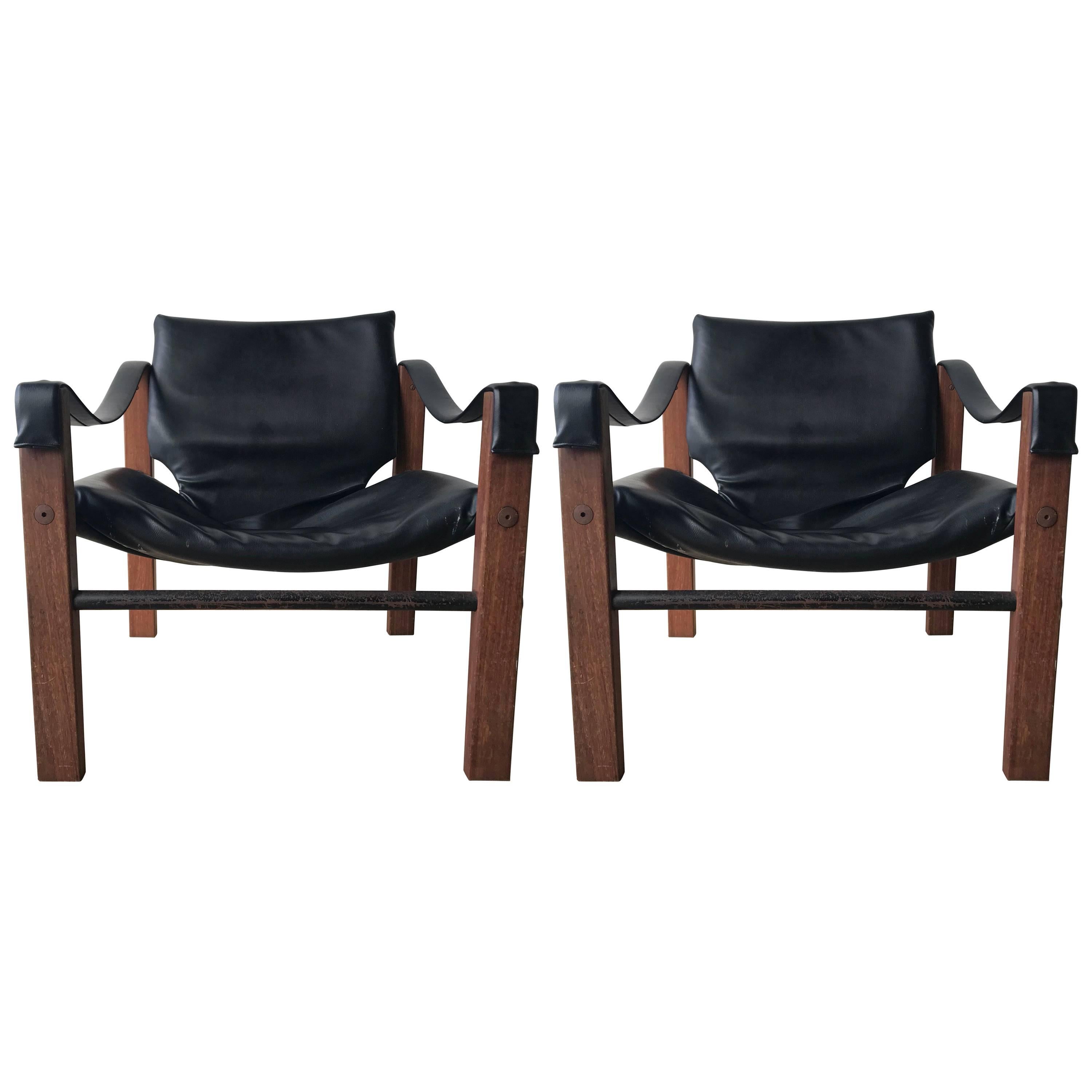 Pair of Black “Safari” Chairs by Maurice Burke for Arkana