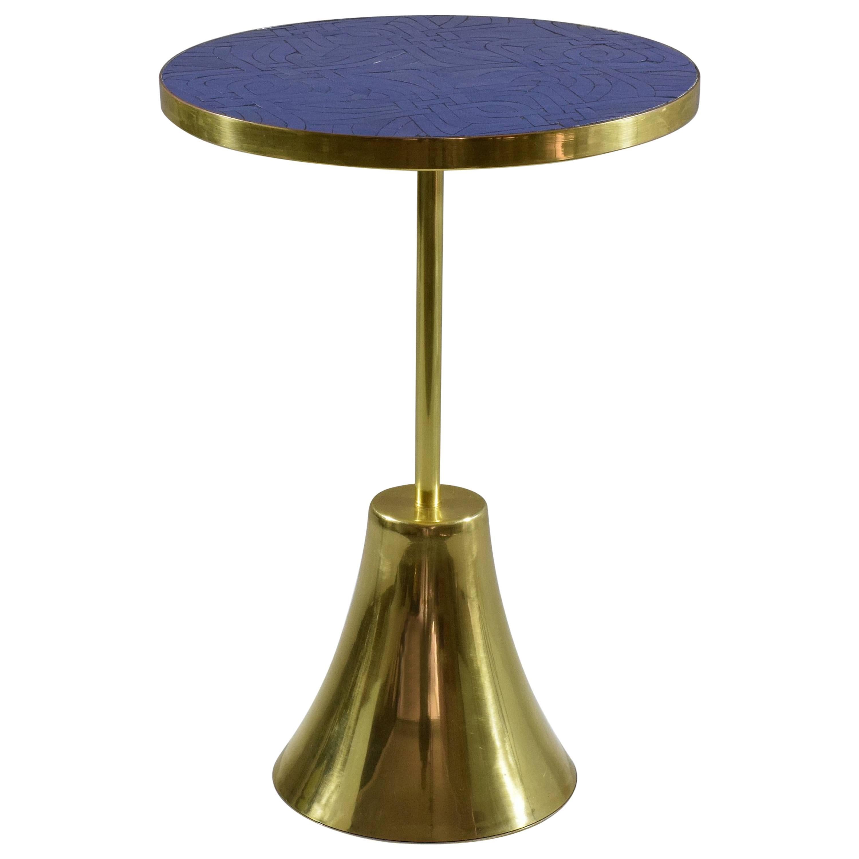 Z-II-I Contemporary Brass Mosaic Side Table, Flow Collection For Sale