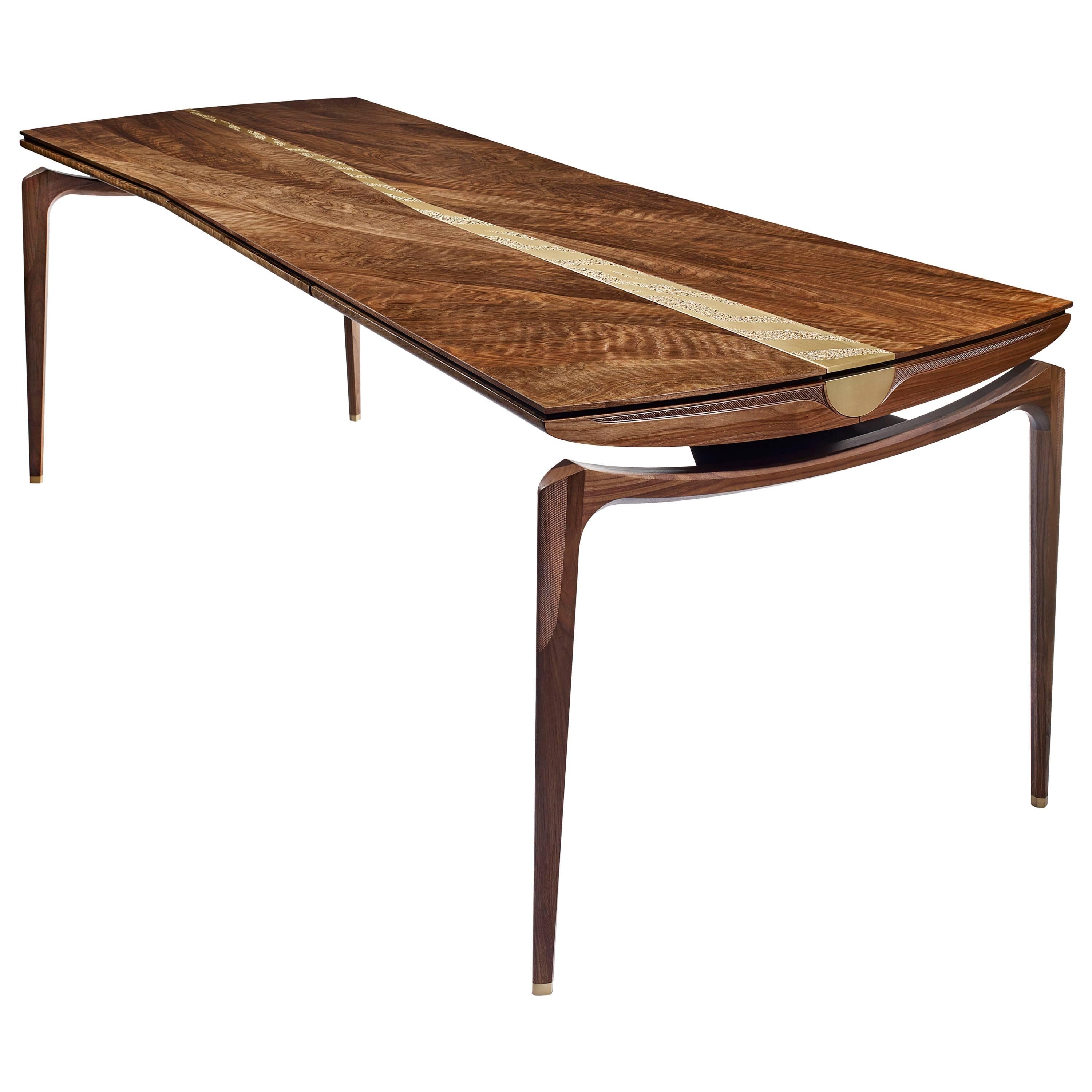 Contemporary Fulbeck Writing Table or Desk in Walnut with Brass