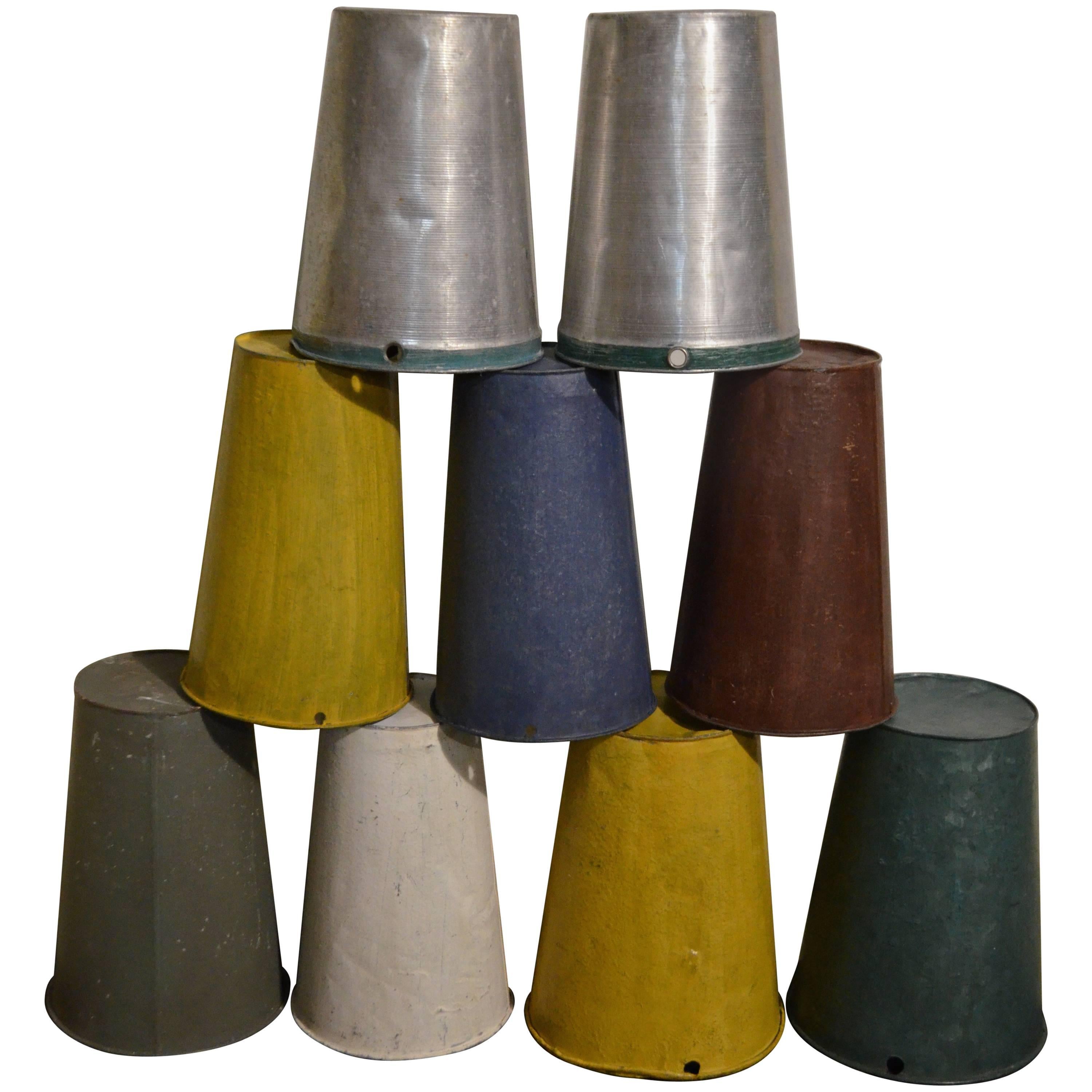 Vintage Canadian Sap Buckets, Collection of Nine in Various Colors