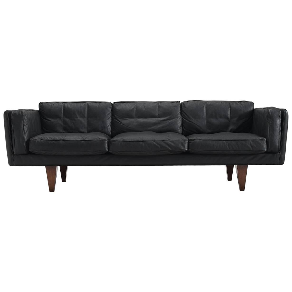 Illum Wikkelsø Fully Restored Sofa in Black Leather