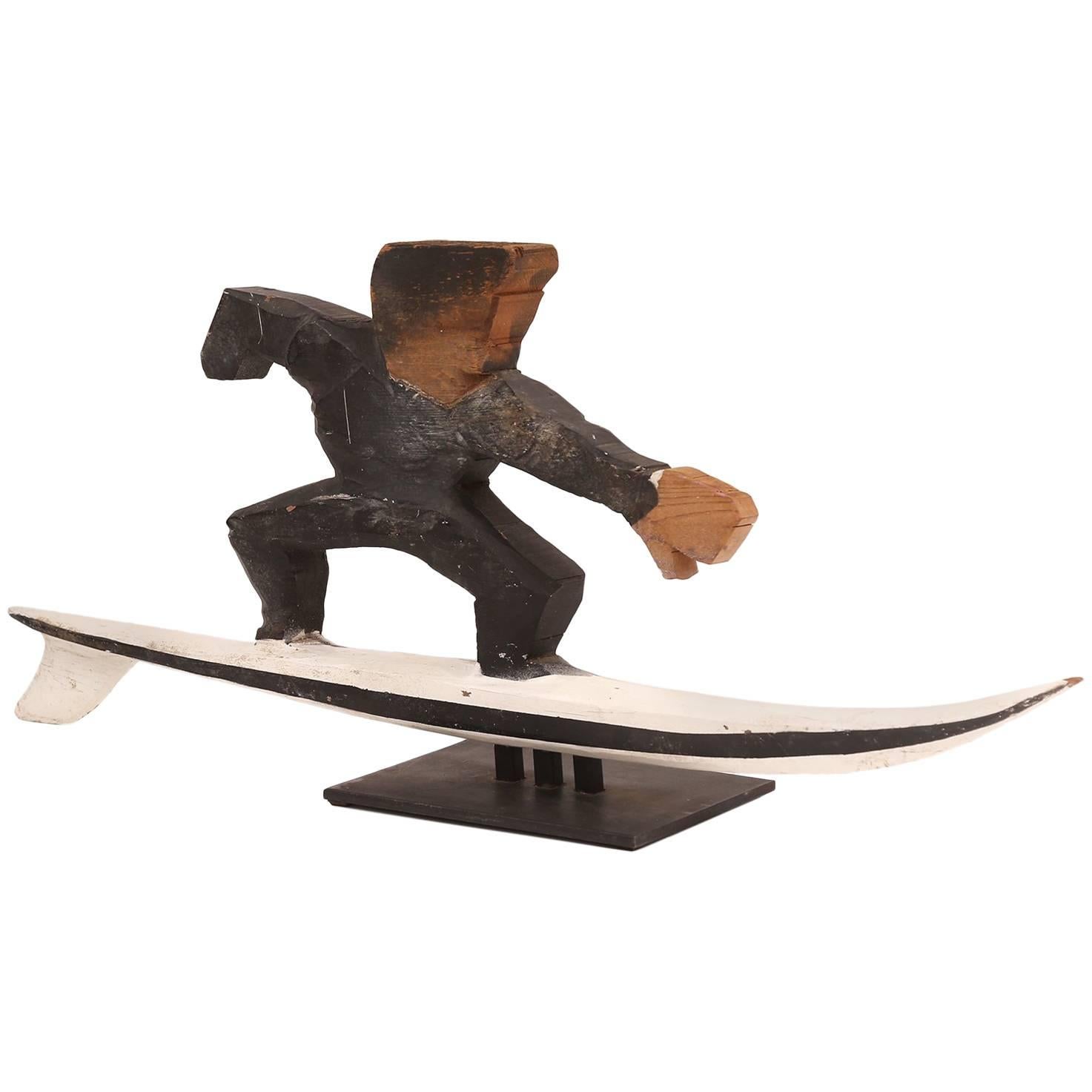 Folk Art Wood Surfer Sculpture