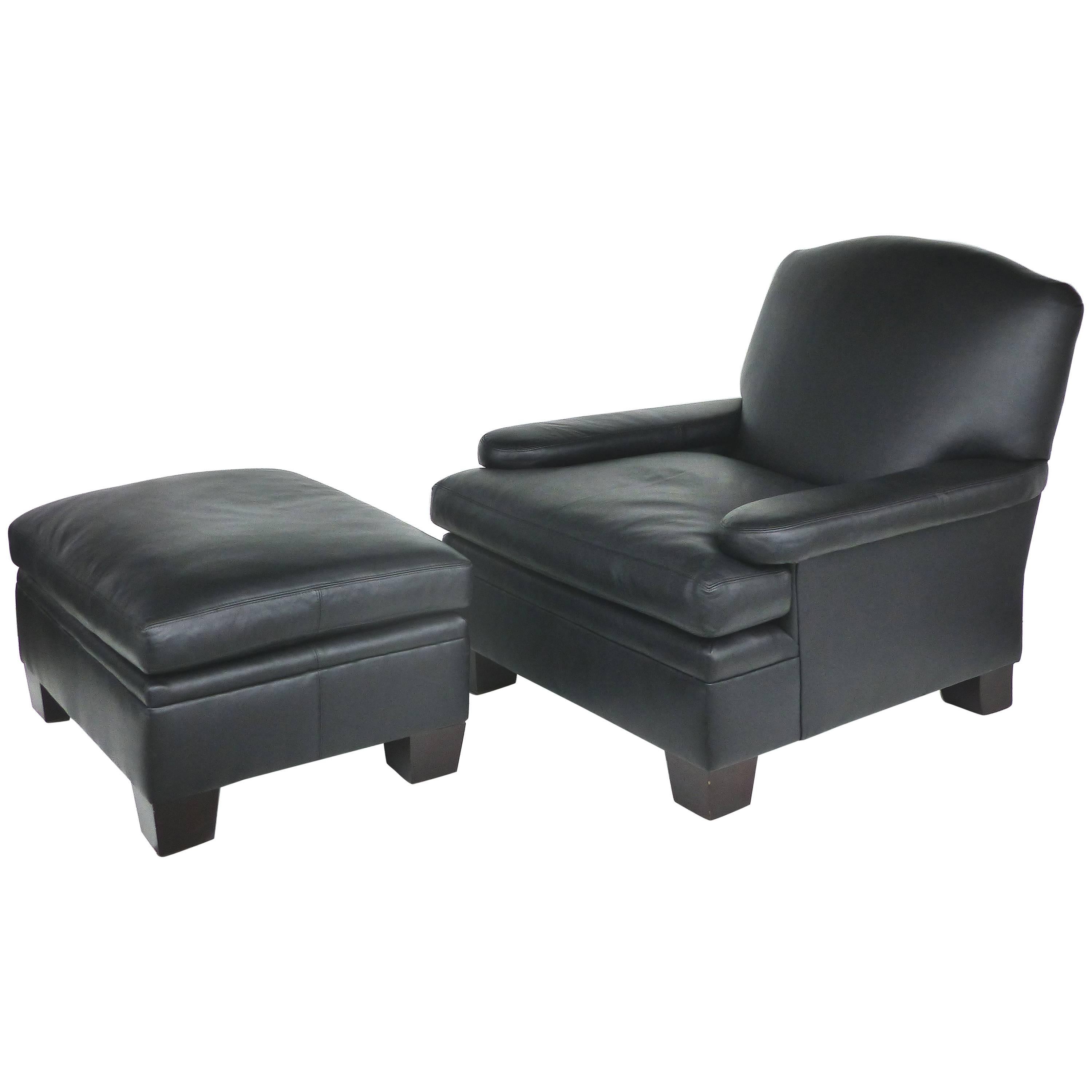 Ralph Lauren London Leather Club Chair with Matching Ottoman