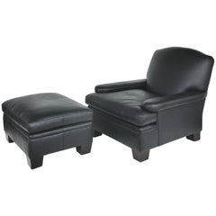Ralph Lauren London Leather Club Chair with Matching Ottoman