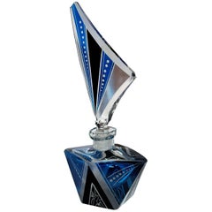 Impressive Art Deco Blue Glass Perfume Bottle