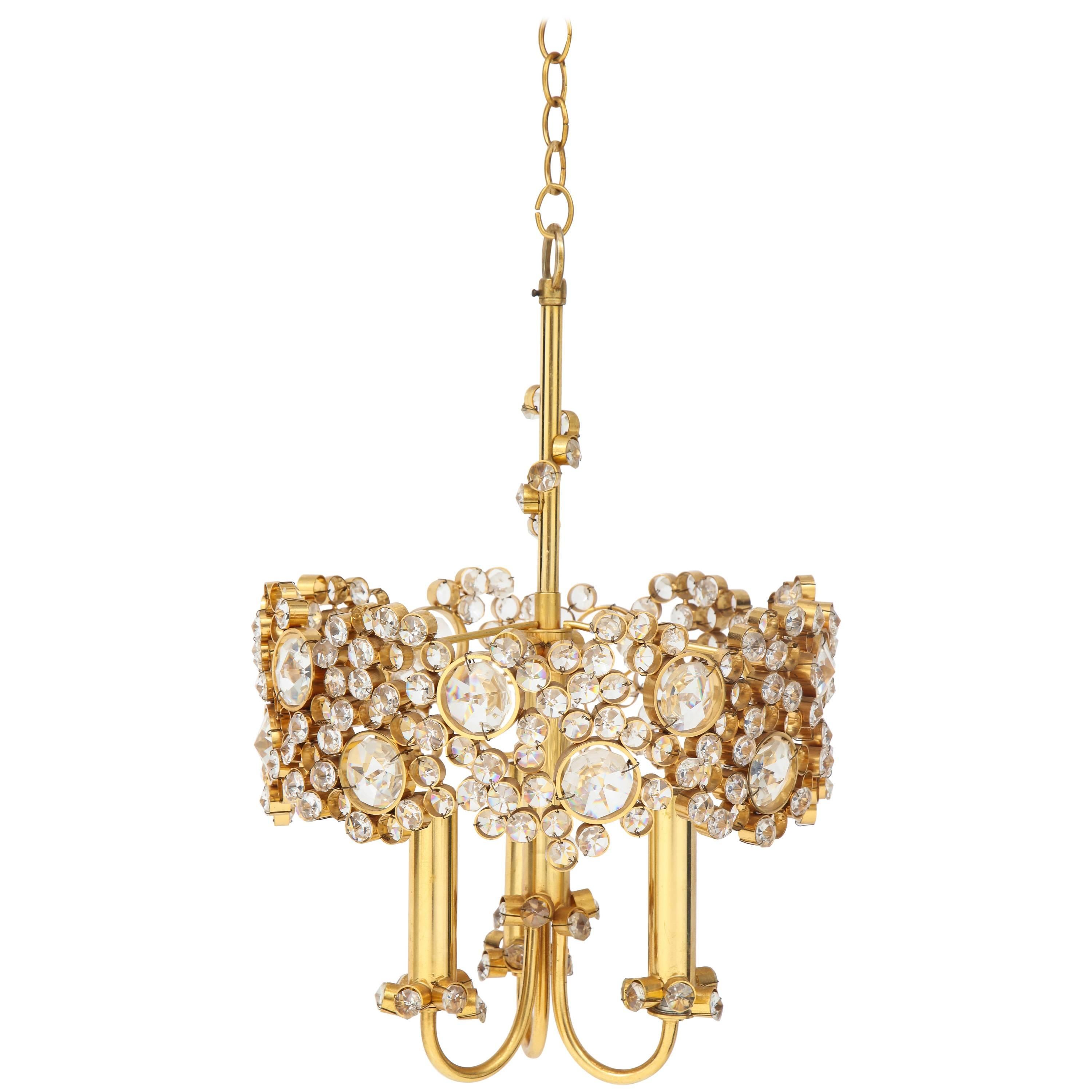 Gold-Plated and Crystal Chandelier by Palwa