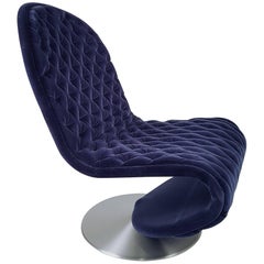 Danish Modern Verner Panton 'System 123' Deluxe Lounge Chair in Blue Velvet