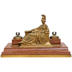 Large French Neoclassical Marble and Gilt Bronze Inkwell
