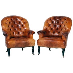 Impressive Pair of 19th Century Victorian or Edwardian Leather Club Chairs