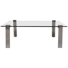 Gerald McCabe Polished Steel and Smoked Rectangular Glass Cocktail Table