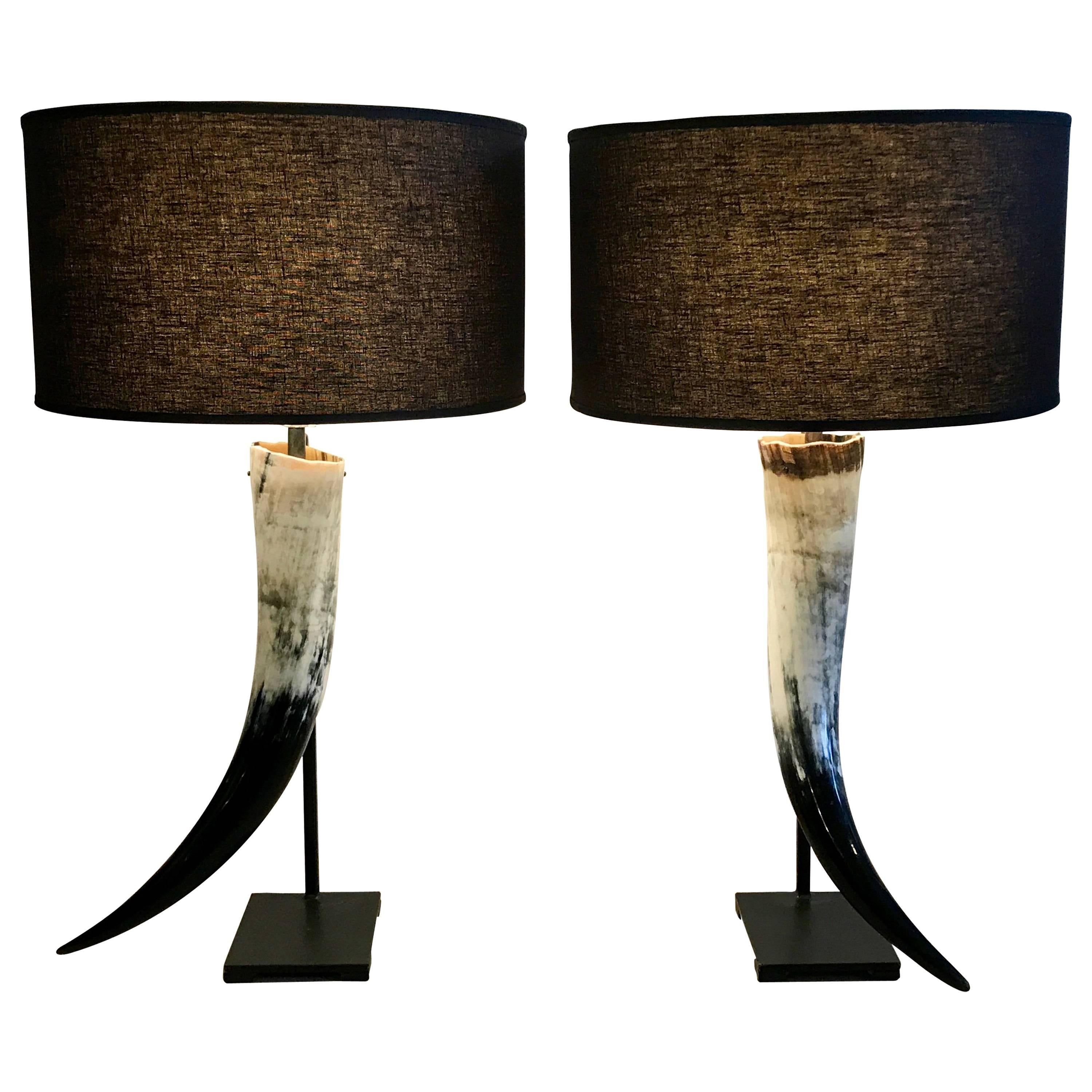 Pair of Authentic Texas Longhorn Table Lamps, Artisan Crafted