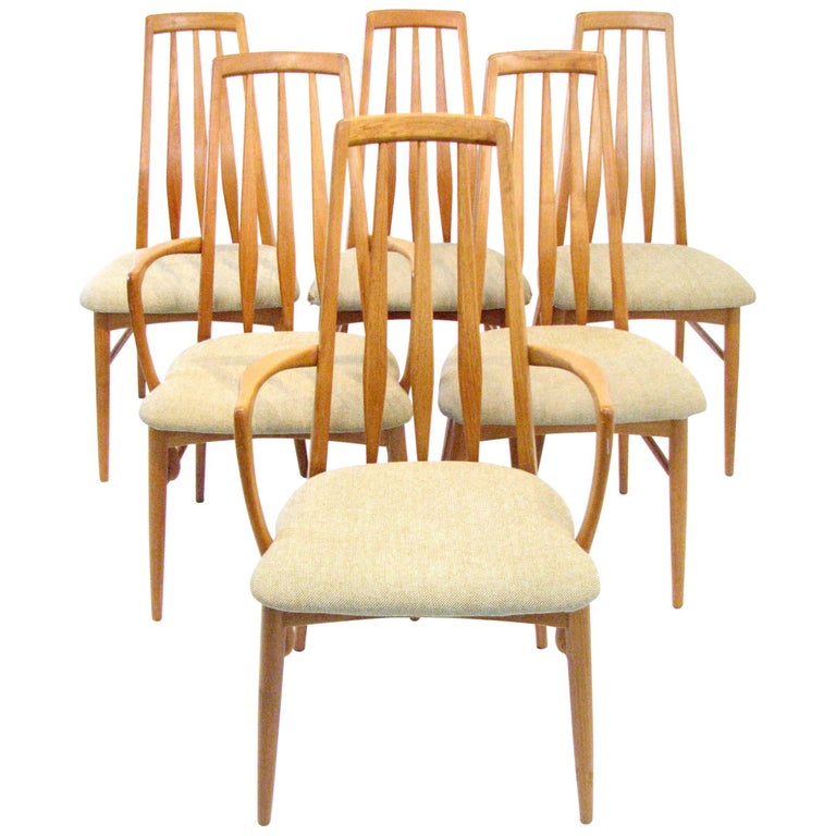Six Mid-Century Danish Teak "Eva" Dining Chairs by Neils Koefoed For Sale