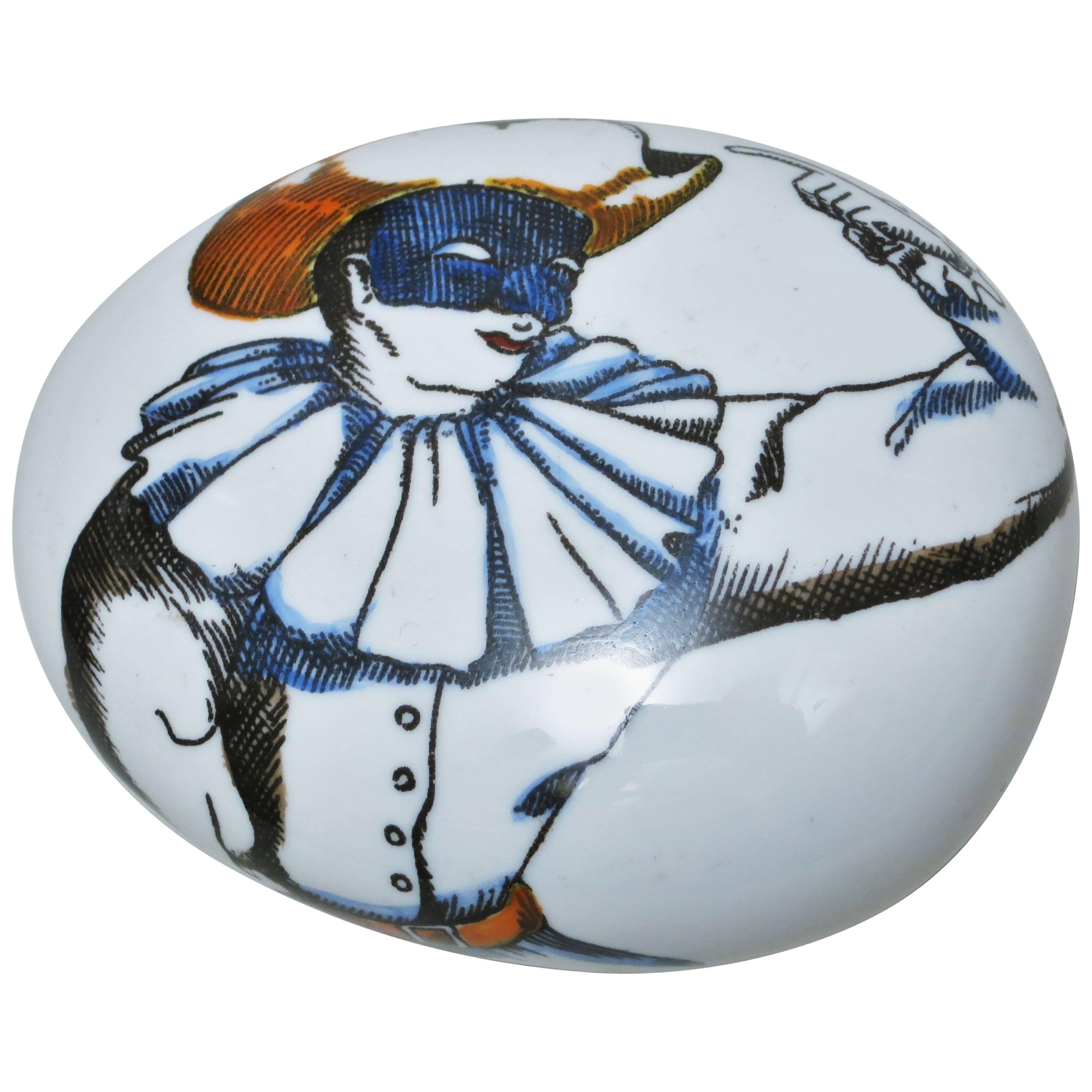 Porcelain Pebble Paperweight Commedia dell'Arte by Piero Fornasetti For Sale