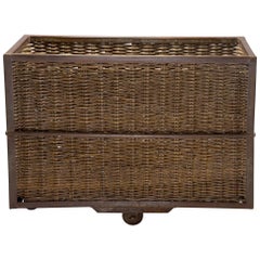 Used Unusual Industrial Wicker and Metal Trolley