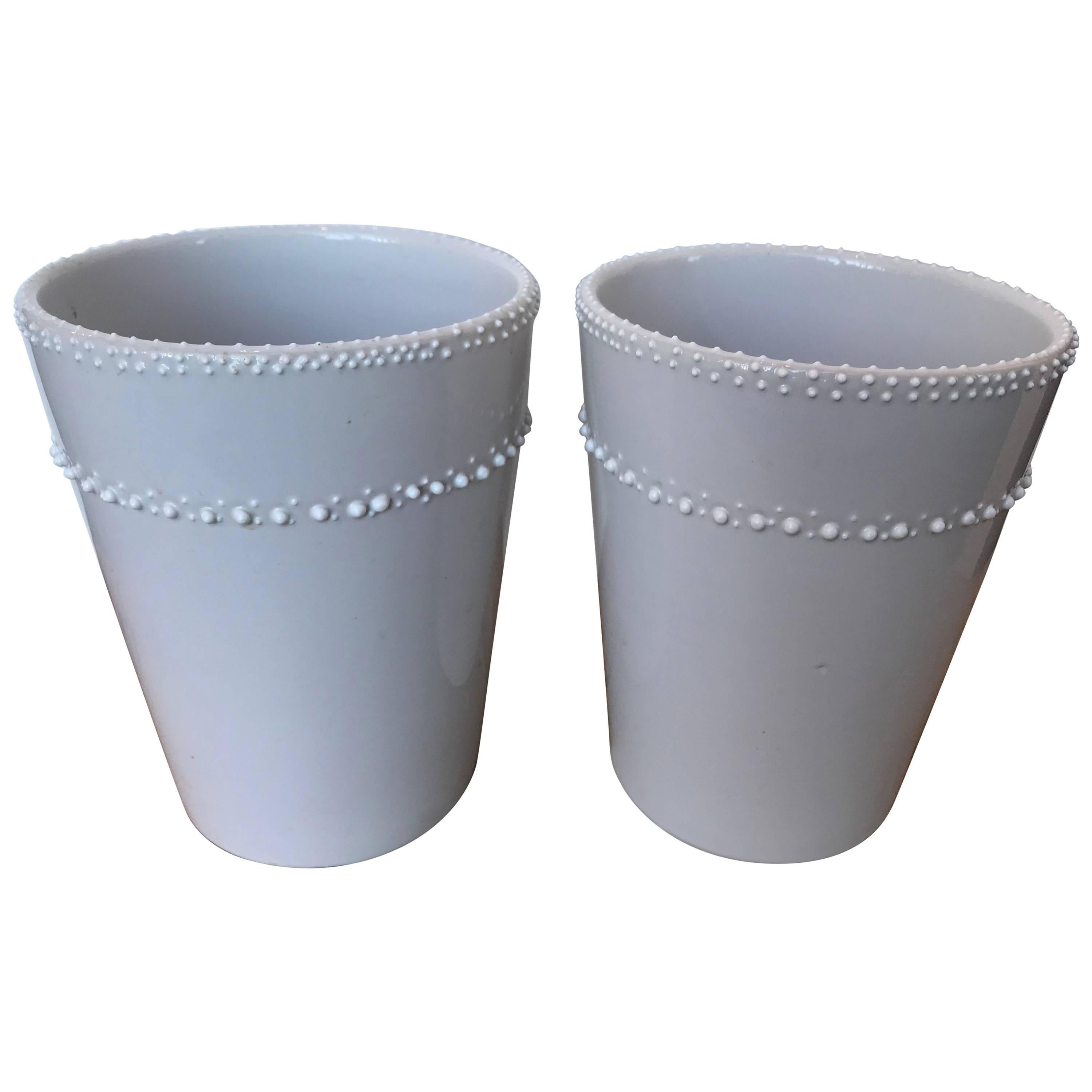 Pair of White Ceramic Vases/Cachepots