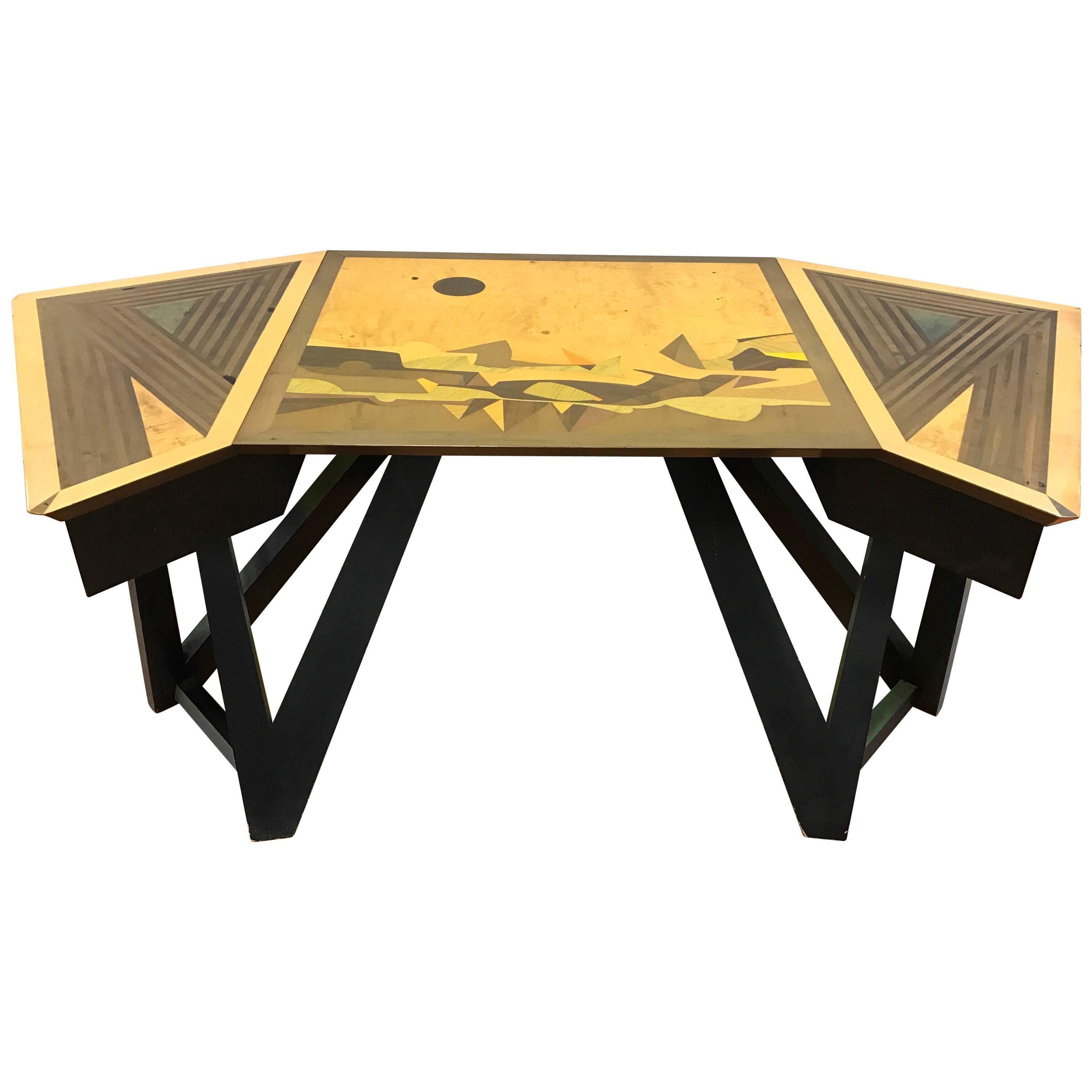 Post Modern Desk Signed Christophe Masson NYCTIPAO Odyssee de Meuble Marquetry