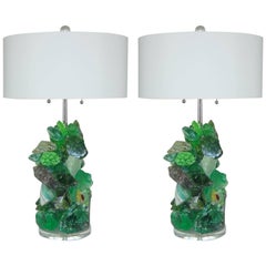 Green Tumbled Glass Lamps by Swank Lighting