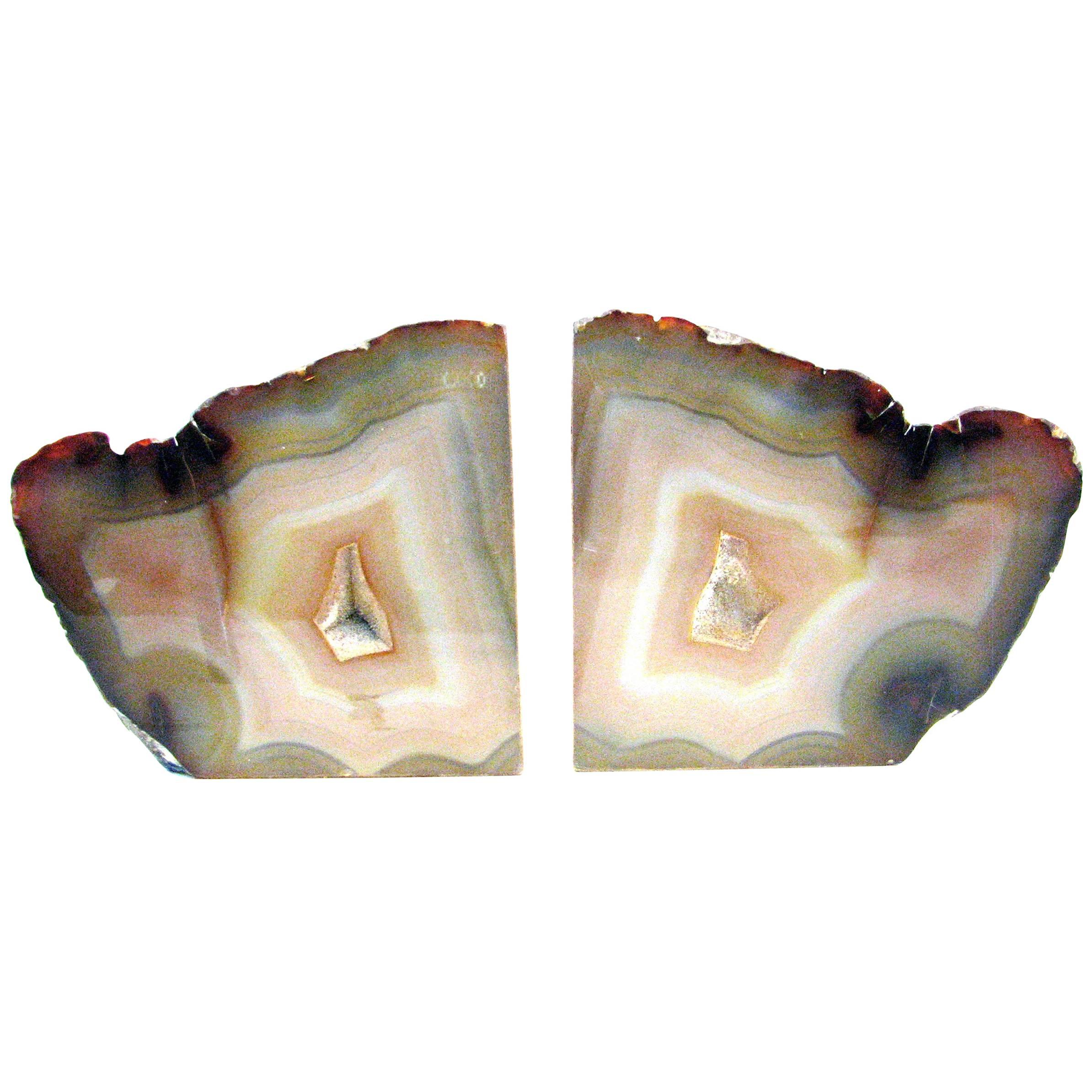 Pair of Mid-Century Brazilian Agate Bookends For Sale